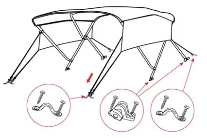 [5669M1] 3 Bow Bimini Tops - ◉25MM-Frame-Aluminum (Aluminum, 6'L x 46" H x 54"-60" W, M)
